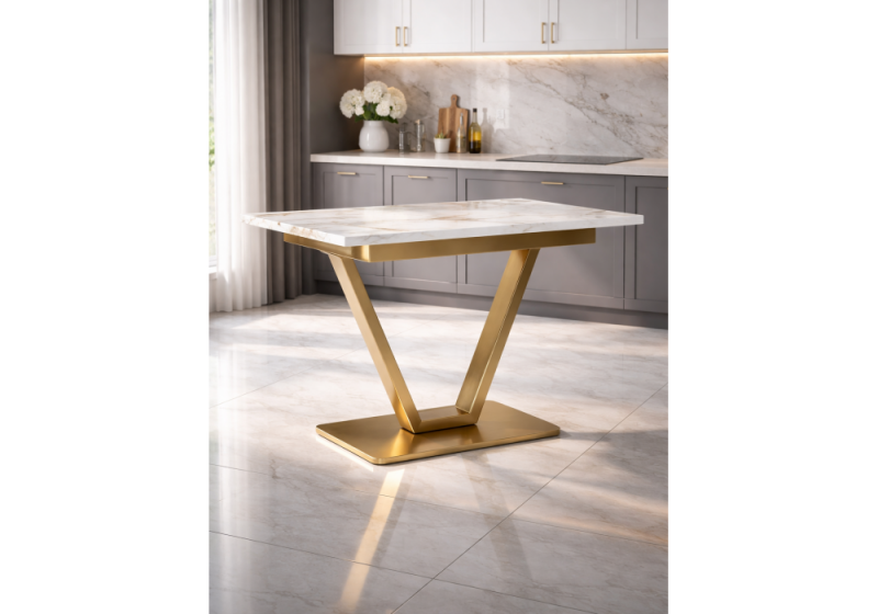 Стол стеклянный Бугун белый / золото (80x77)