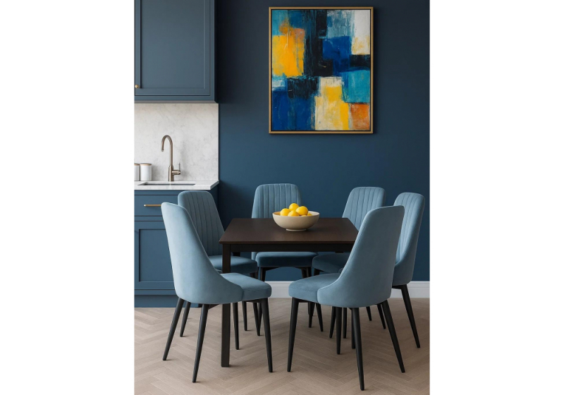 Стул на металлокаркасе Kora light blue / black (47x57x89)