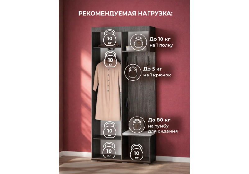 Прихожая Даин шимо темный / белый (100,2x44,3x217,6)