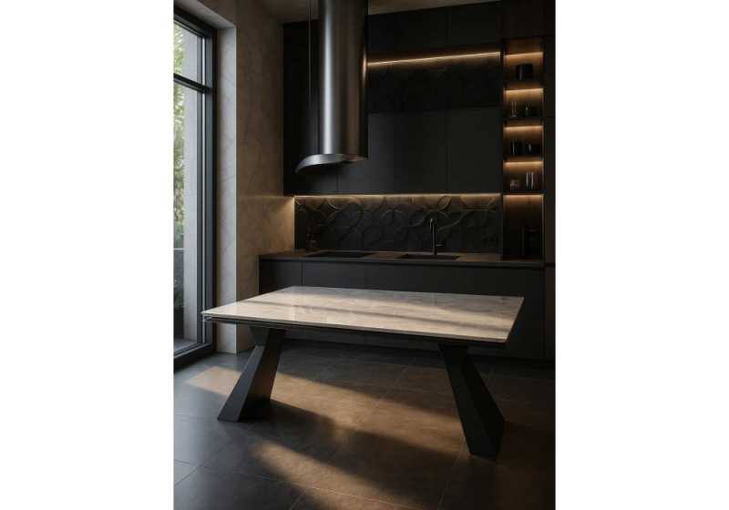 Керамический стол Денхольм 240(290)х100х75 rystal onyx bianco / черный (100x75)