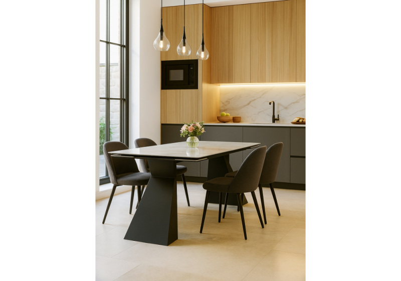 Керамический стол Денхольм 240(290)х100х75 rystal onyx bianco / черный (100x75)