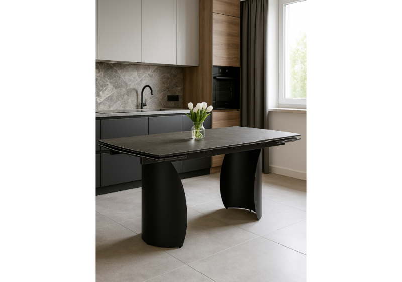 Керамический стол Готланд 180(240)х90х79 ink gray / черный (90x79)
