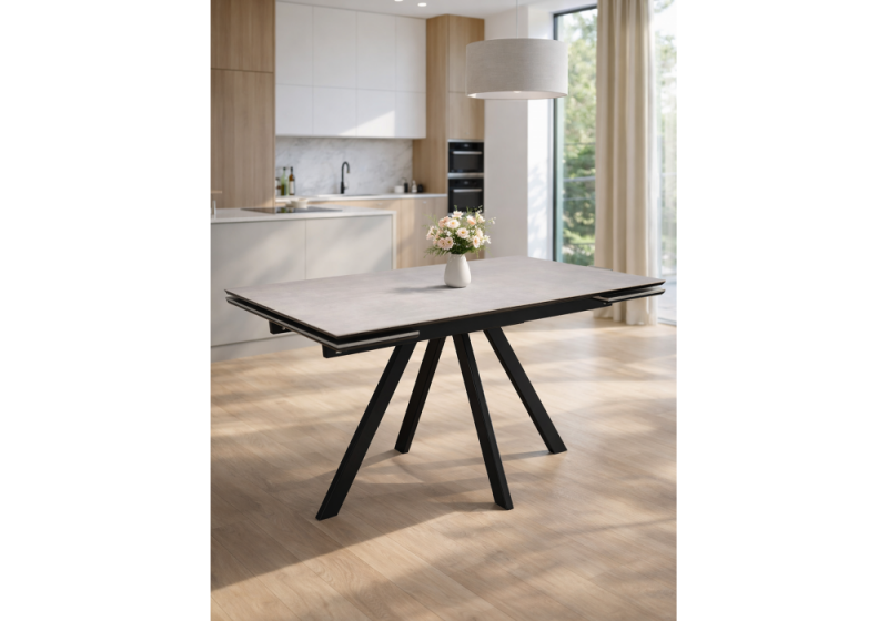 Керамический стол Вилли 140(200)х80 carmen light grey / черный (80x75)