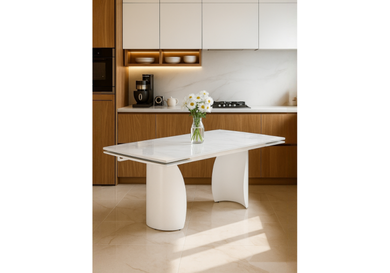 Керамический стол Готланд 180(240)x90 statuario titan gloss / белый (90x79)