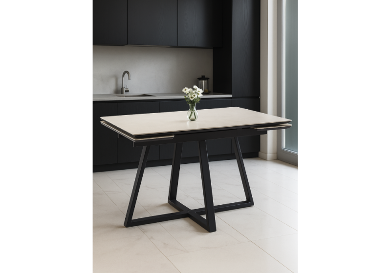 Керамический стол Памелла 140(200)х80 carmen light grey / черный (80x75)