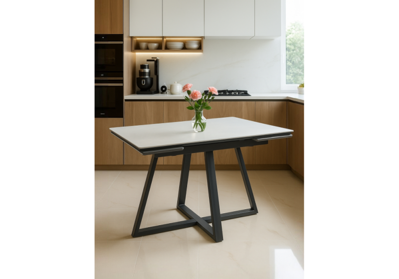 Керамический стол Памелла 120(180)х80 carmen light grey / черный (80x75)
