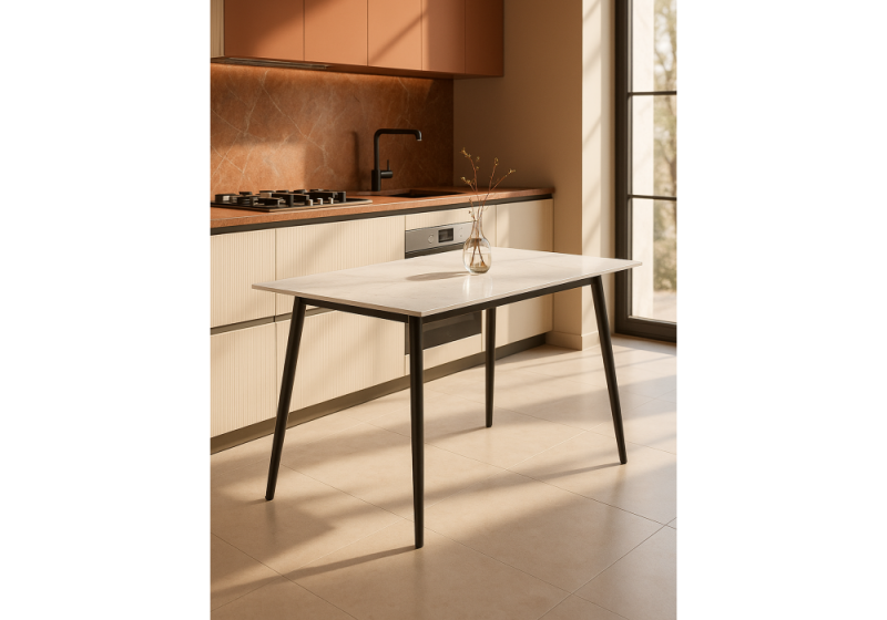 Керамический стол Rion 120 белый мрамор / черный (80x75)