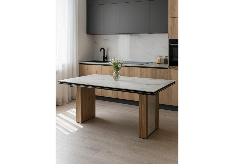 Керамический стол Бернардо 180x90 statuario titan gloss / дуб монтана (90x79)