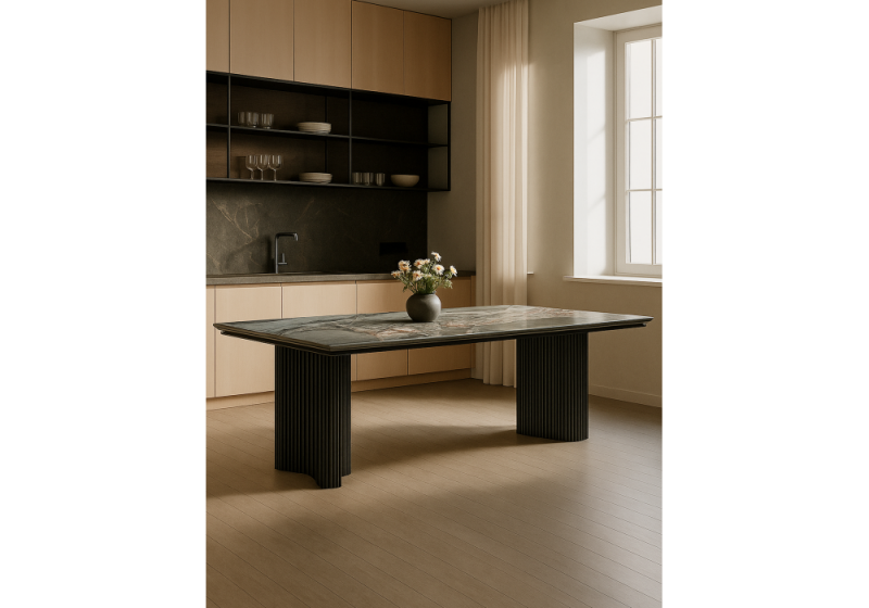 Керамический стол Мален 240x110 mineral stone baldoser / черный (110x76,5)