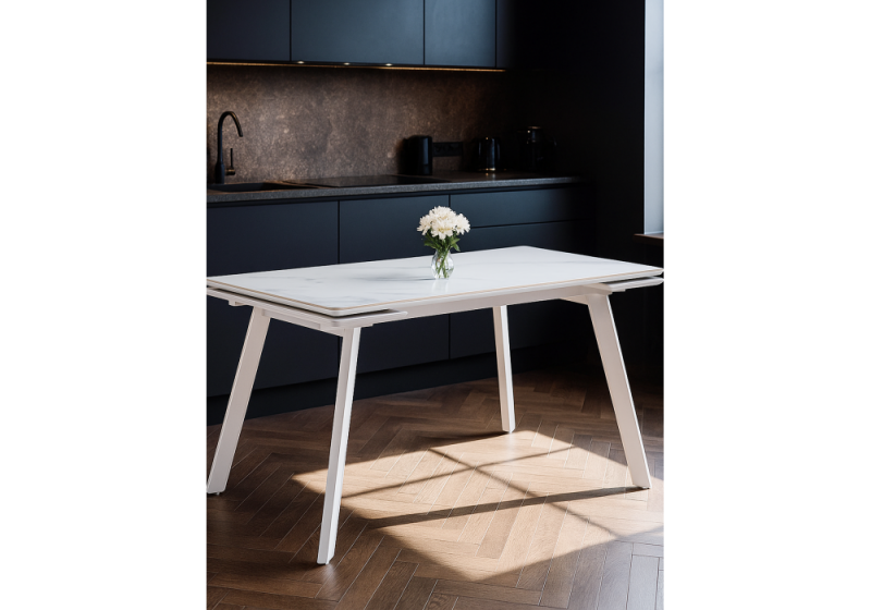 Керамический стол Норман 140 (200) х 80 белый мрамор alpin white / snow white / белый (80x75)