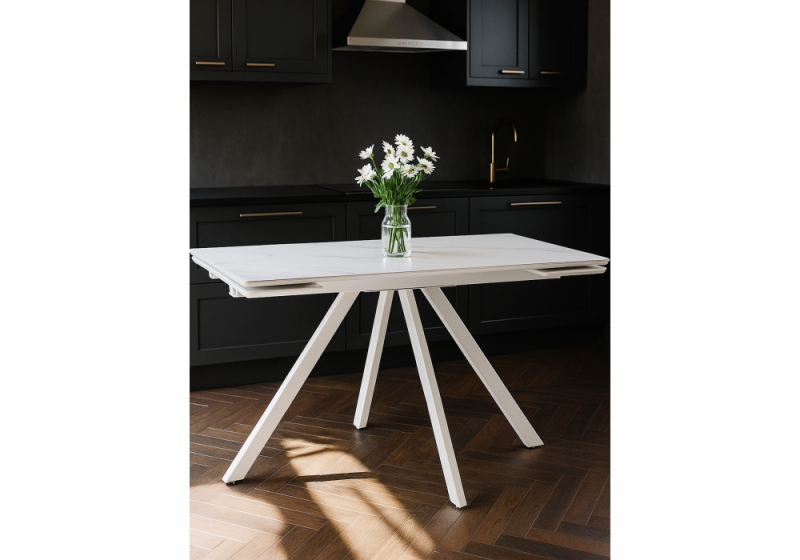 Керамический стол Вилли 140 (200) х 80 белый мрамор alpin white / snow white / белый (80x75)