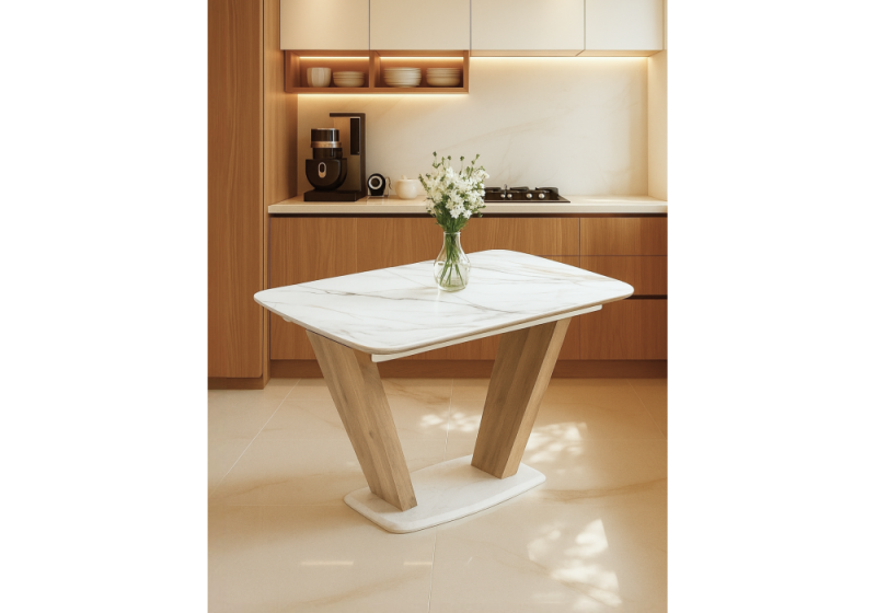 Керамический стол Петир 120(160)х80х75 gilt white / дуб монтана (80x75)