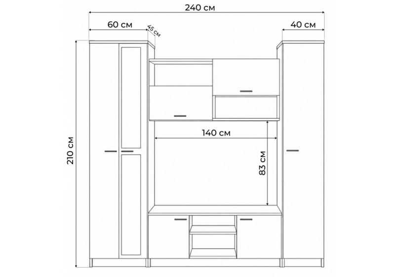 Готовая гостиная Бертелена белое дерево / белое дерево (240x45x210)
